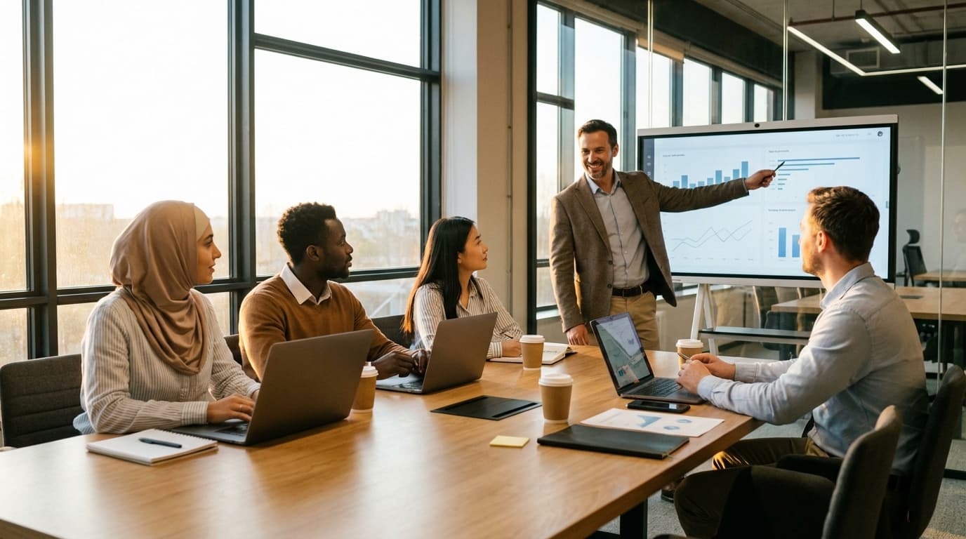 Profesionales en sesión de formación empresarial FUNDAE